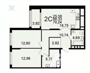 2-к квартира, вторичка, 70м2, 8/26 этаж