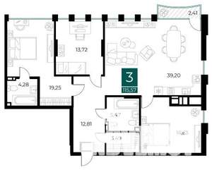 3-к квартира, вторичка, 116м2, 3/14 этаж