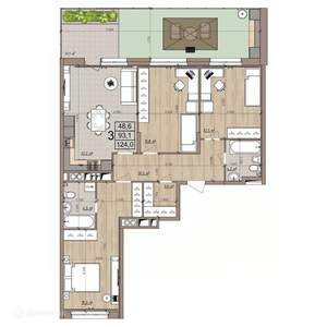 3-к квартира, вторичка, 124м2, 1/9 этаж