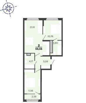 2-к квартира, вторичка, 60м2, 14/25 этаж
