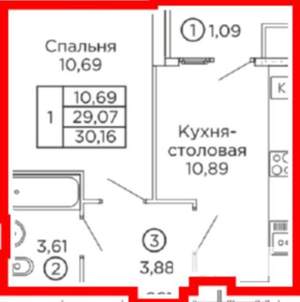 1-к квартира, вторичка, 31м2, 11/25 этаж
