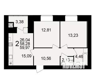 2-к квартира, вторичка, 58м2, 1/15 этаж