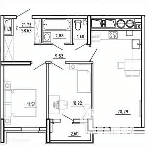 2-к квартира, вторичка, 59м2, 19/26 этаж