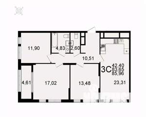 3-к квартира, вторичка, 86м2, 20/26 этаж