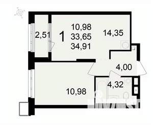 1-к квартира, вторичка, 35м2, 15/24 этаж