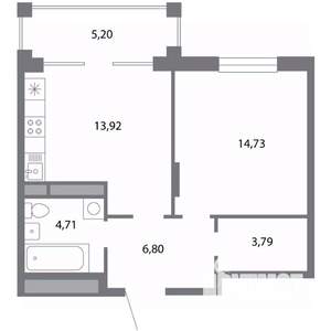 1-к квартира, строящийся дом, 47м2, 3/5 этаж