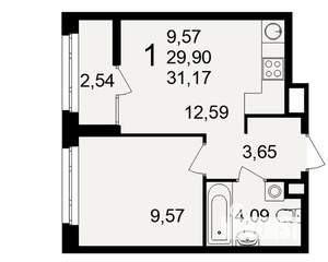 1-к квартира, вторичка, 30м2, 2/25 этаж