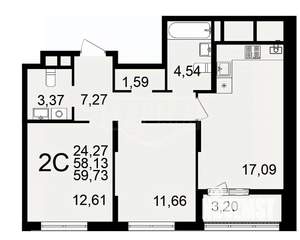 2-к квартира, сданный дом, 60м2, 4/26 этаж