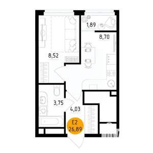 1-к квартира, вторичка, 27м2, 3/25 этаж
