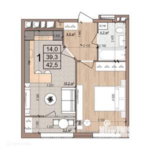 1-к квартира, вторичка, 43м2, 12/17 этаж