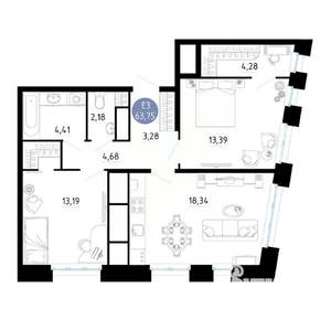 2-к квартира, вторичка, 64м2, 17/25 этаж