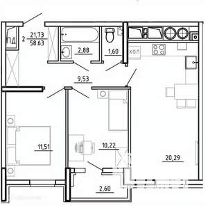 2-к квартира, вторичка, 59м2, 17/26 этаж