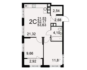 2-к квартира, вторичка, 52м2, 8/22 этаж