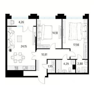 2-к квартира, вторичка, 78м2, 12/19 этаж