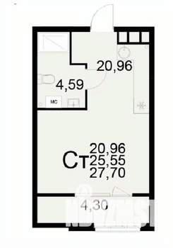 1-к квартира, вторичка, 28м2, 20/22 этаж