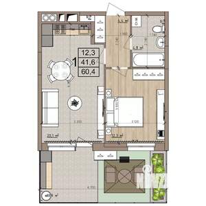 1-к квартира, строящийся дом, 60м2, 1/25 этаж