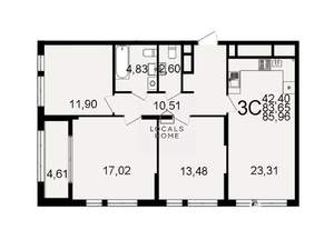 3-к квартира, вторичка, 86м2, 22/26 этаж