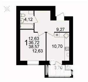 1-к квартира, вторичка, 39м2, 14/16 этаж