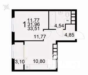 1-к квартира, вторичка, 34м2, 6/22 этаж