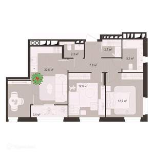 2-к квартира, вторичка, 70м2, 6/9 этаж
