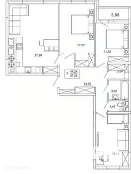 3-к квартира, вторичка, 97м2, 16/26 этаж