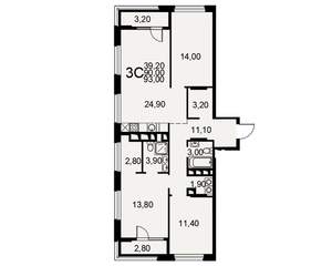 3-к квартира, вторичка, 90м2, 18/25 этаж