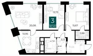 3-к квартира, вторичка, 82м2, 5/13 этаж