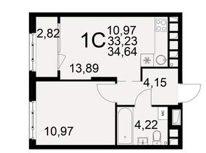 1-к квартира, вторичка, 35м2, 14/22 этаж