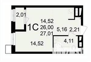 1-к квартира, вторичка, 28м2, 7/24 этаж