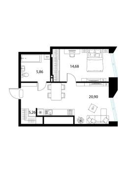 1-к квартира, вторичка, 47м2, 7/17 этаж