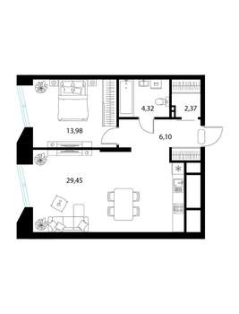 1-к квартира, вторичка, 56м2, 14/17 этаж