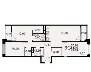 3-к квартира, вторичка, 88м2, 3/25 этаж