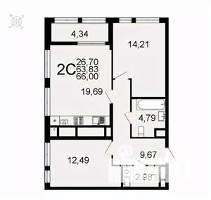 2-к квартира, вторичка, 66м2, 10/26 этаж