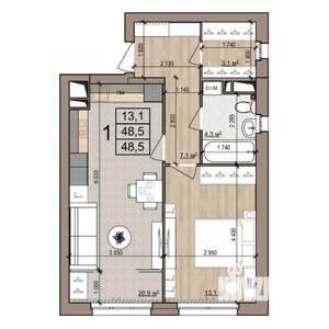 1-к квартира, строящийся дом, 49м2, 25/25 этаж