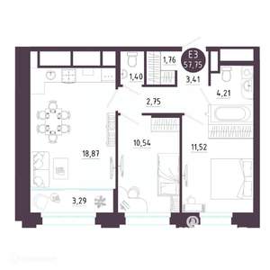 2-к квартира, вторичка, 58м2, 3/19 этаж