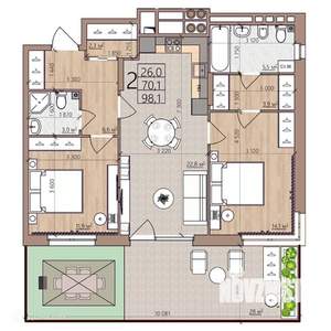 2-к квартира, вторичка, 98м2, 1/9 этаж