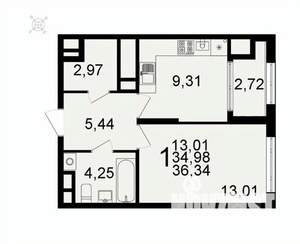 1-к квартира, вторичка, 36м2, 26/26 этаж