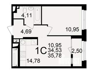 1-к квартира, вторичка, 35м2, 4/25 этаж