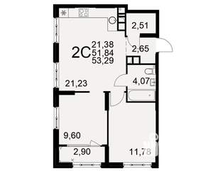 2-к квартира, вторичка, 52м2, 2/22 этаж