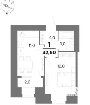 1-к квартира, вторичка, 33м2, 12/16 этаж