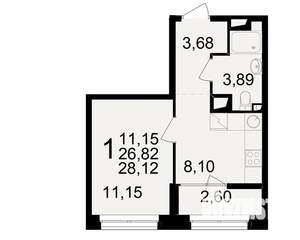 1-к квартира, вторичка, 27м2, 3/25 этаж