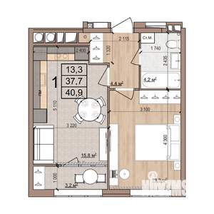 1-к квартира, вторичка, 41м2, 16/16 этаж