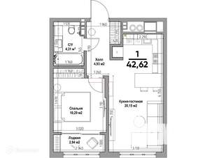 1-к квартира, вторичка, 43м2, 10/11 этаж