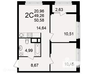 2-к квартира, вторичка, 51м2, 3/26 этаж