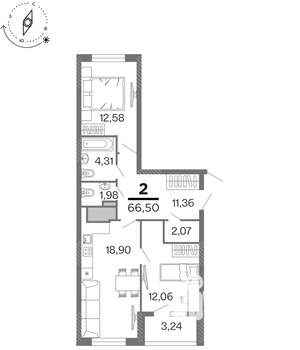 2-к квартира, строящийся дом, 67м2, 3/15 этаж