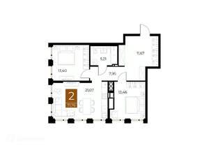 2-к квартира, вторичка, 72м2, 8/9 этаж