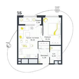 1-к квартира, вторичка, 44м2, 12/25 этаж