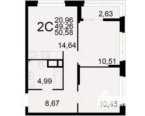 2-к квартира, вторичка, 49м2, 8/25 этаж