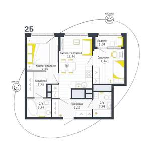 2-к квартира, вторичка, 55м2, 13/25 этаж