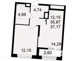 1-к квартира, вторичка, 37м2, 15/24 этаж